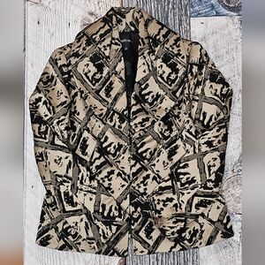 LAFAYETTE 148 New York Textured Black and Tan Cowl Collar Blazer Jacket Size 10